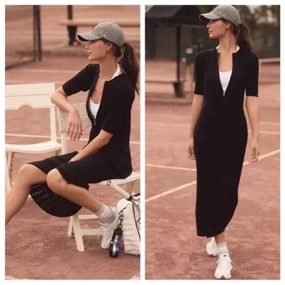 Varley | Dresses | Varley Anthropologie Malia Knit Midi Dress Black Ribbed Sweater  Dress Xs Nwt | Poshmark